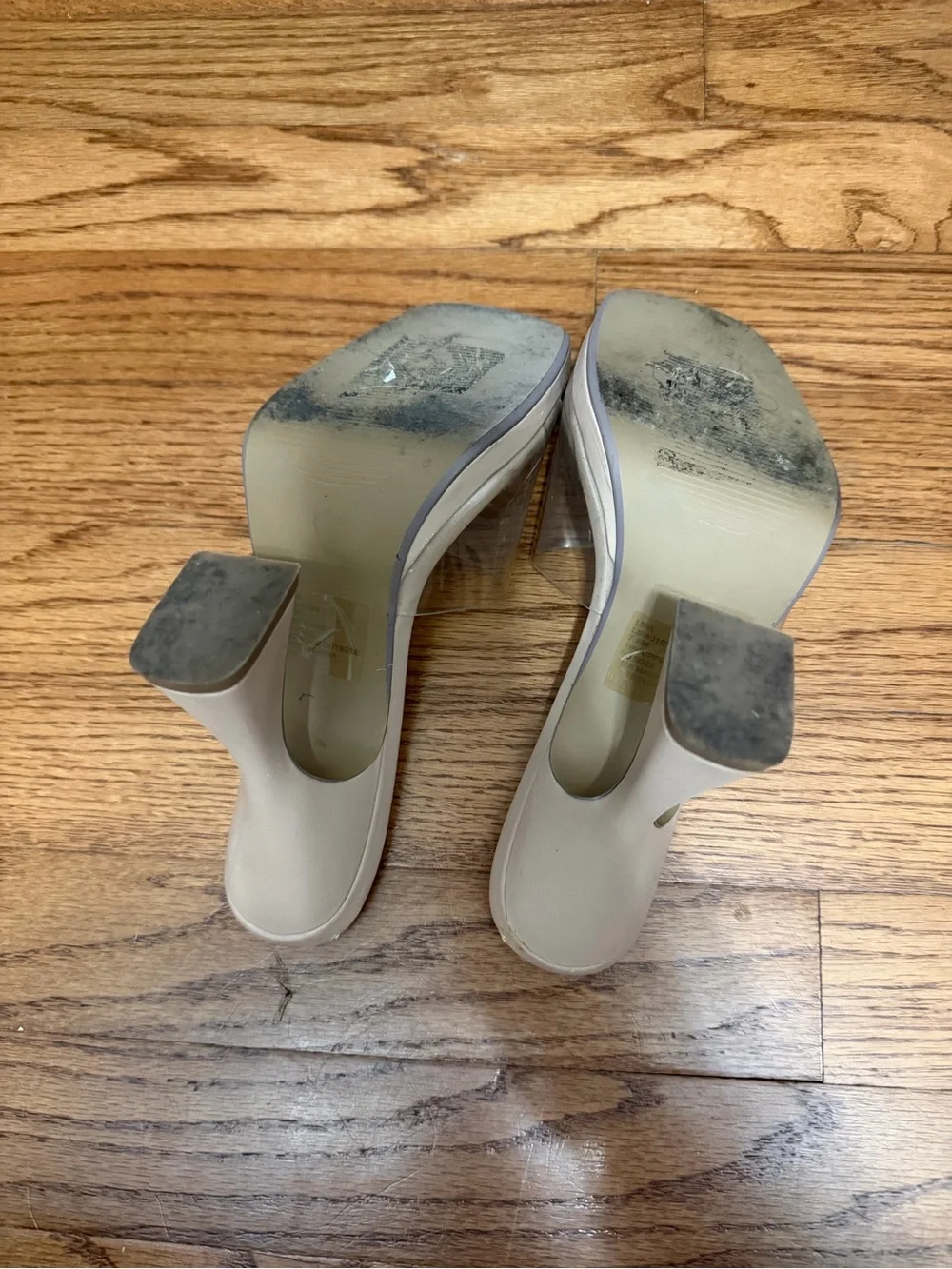 Steve Madden Cream Slip-On Heel with Clear Strap